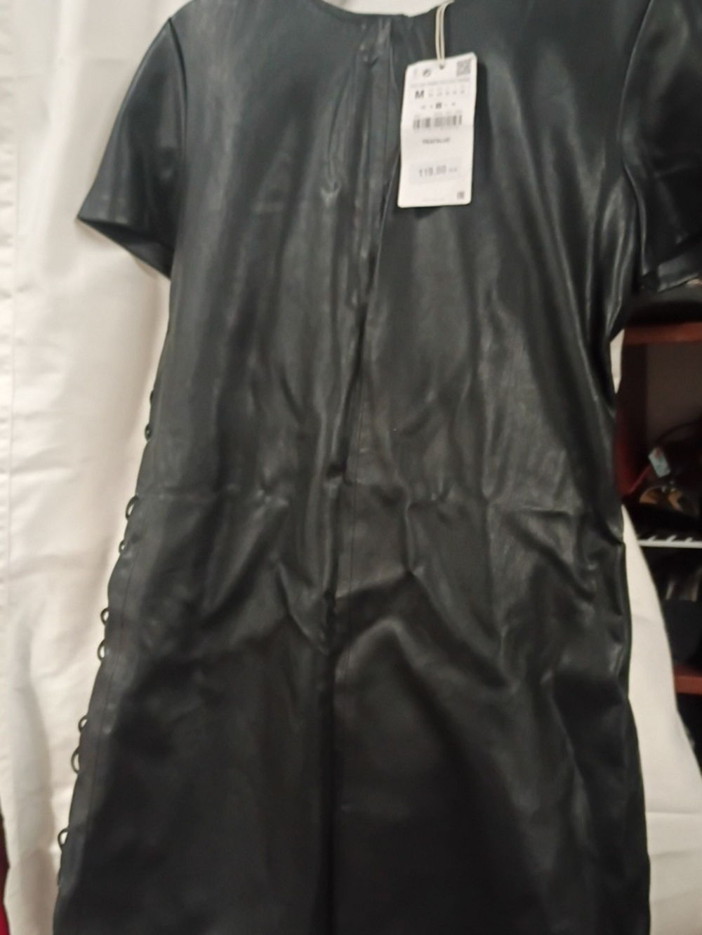 NWT Zara Trafaluc Black Faux Leather Short Sleeve Side Lace-Up Mini Dress M